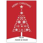 Personalised Red Christmas Card with Starry Tree Design and Customisable Names
