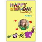 Personalised Happy Birthday Card for Little Girl with Photo and Colourful Animal Design