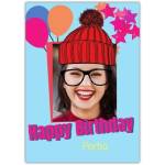 Personalised Girls Birthday Card with Balloons Stars and Hat Design