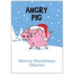 Funny Angry Pig Merry Christmas Card with Personalised Name Option