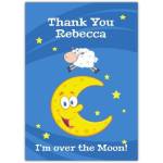 Personalised Over The Moon Thank You Card with Cartoon Sheep and Moon Design