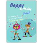 Personalised Happy Birthday Card with Funky Dancing Characters and Party Theme