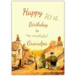 Happy 70th Birthday Grandpa Vintage Village Watercolour Card