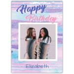 Personalised Pink Purple Galaxy Happy Birthday Photo Card for Girls