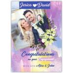 Personalised Engagement Congratulations Card with Photo and Purple Watercolour Floral Design
