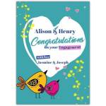 Personalised Engagement Congratulations Card with Two Birds and Custom Names Design