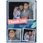 Personalised Thank You Card with Three Photos Blue Leaves Design and Name Option