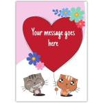 Personalised Cute Cats Holding Floral Heart Card for Any Occasion