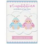Personalised Congratulations on the Birth of Twins Baby Blue and Pink Bees Card