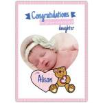 Personalised Congratulations New Baby Girl Photo Upload Teddy Bear Card