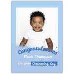 Personalised Blue Baby Boy Christening Congratulations Photo Card