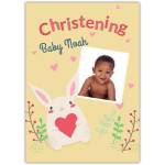 Personalised Baby Christening Card with Bunny and Heart Design for Photo Upload