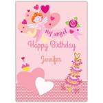 Happy Birthday My Angel Pink Hearts and Cake Personalised Girl Birthday Card