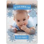 Personalised New Baby Boy Naming Day Card Blue Snowflakes Photo Design