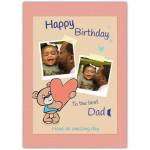Personalised Happy Birthday Dad Card with Bear Holding Heart and Photo Upload Option