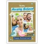 Personalised Happy Anniversary Card for Husband with Kissing Birds and Photo Collage