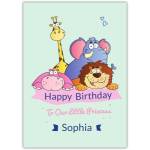 Personalised Happy Birthday Card for Girls with Cute Animal Illustration