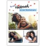 Personalised Anniversary Card for Husband with Red Hearts Photo Gallery Design