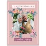 Happy Anniversary Personalised Photo Card for Grandma and Grandpa with Floral Pink Frame