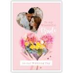 Personalised Wedding Day Card for Bride with Photo and Pink Heart Flowers Design