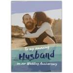 Personalised Blue Green Photo Upload Wedding Anniversary Card for Husband