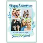 Personalised Blue Watercolour 4 Photo Upload Happy Anniversary Card for Couples