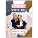 Personalised Pink Brown Floral Photo Upload Happy Anniversary Card