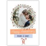 Personalised Anniversary Greeting Card with Orange Floral Frame and Photo Upload Option