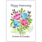 Happy Anniversary Grandma and Grandpa Watercolour Flowers Card
