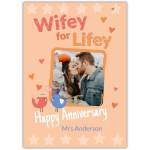 Personalised Wifey For Lifey Happy Anniversary Card with Photo Upload and Cute Birds Design