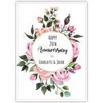 Personalised Pink Rose Wreath 20th Wedding Anniversary Card