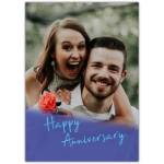 Personalised Happy Anniversary Photo Card with Purple and Turquoise Blur Design