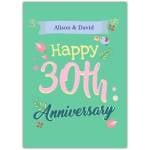 Personalised 30th Wedding Anniversary Card with Birds Flowers and Green Background