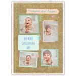Personalised Christening Day Scrapbook Photo Greeting Card with Hearts and Leaf Design