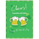 Personalised Cheers St Patricks Day Beer and Shamrock Greeting Card