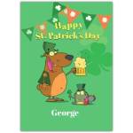 Personalised Happy St Patricks Day Card with Dog and Frog Drinking Beer for Pals