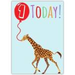 First Birthday Card with Giraffe and Red Balloon Design for One Year Olds