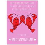 Funny Lobster Happy Anniversary Card for Couples or Friends with Humorous Love Design