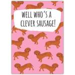 Clever Sausage Dog Exam Congratulations Card with Pink Dachshund Design