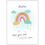 Personalised Get Well Soon Card with Rainbow and Clouds Bright Wishes Design