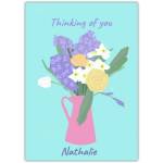 Thinking of You Floral Jug Bouquet Personalised Greeting Card