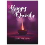 Personalised Happy Diwali Purple Lamp Greeting Card for Festival Celebrations