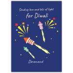 Personalised Diwali Greeting Card with Colourful Fireworks and Rocket Lights Design