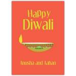 Personalised Happy Diwali Card Orange Lamp Festival of Lights Celebration Greeting Card