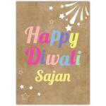 Personalised Happy Diwali Card with Stars and Lights Design Custom Name Option