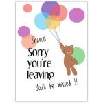 Sorry You’re Leaving Bear with Balloons Personalised Goodbye Leaving Card