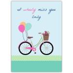 Personalised Wheely Miss You Bicycle Balloon Thinking of You Greeting Card