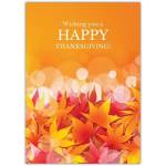 Happy Thanksgiving Autumn Leaves Greeting Card with Warm Sunlight Background