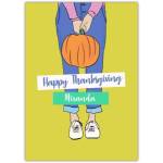 Personalised Happy Thanksgiving Card with Pumpkin and Casual Outfit Design