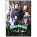 Personalised Happy New Year Photo Greeting Card with Custom Family Name in Green Design